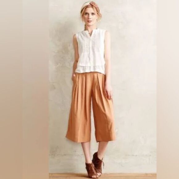 Elevenses Anthropologie Tan Wide Leg Gauchos Culottes Pants - Picture 1 of 7